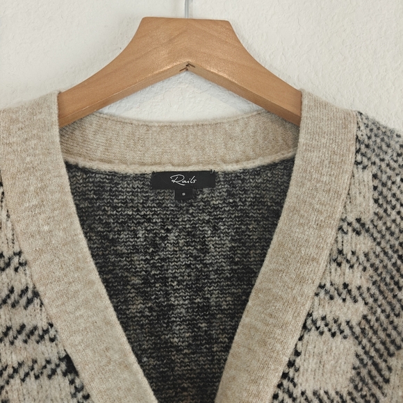 Rails Reese Black Oatmeal Plaid Button Up V-neck Wool Blend Cartigan Size Small - Picture 6 of 15